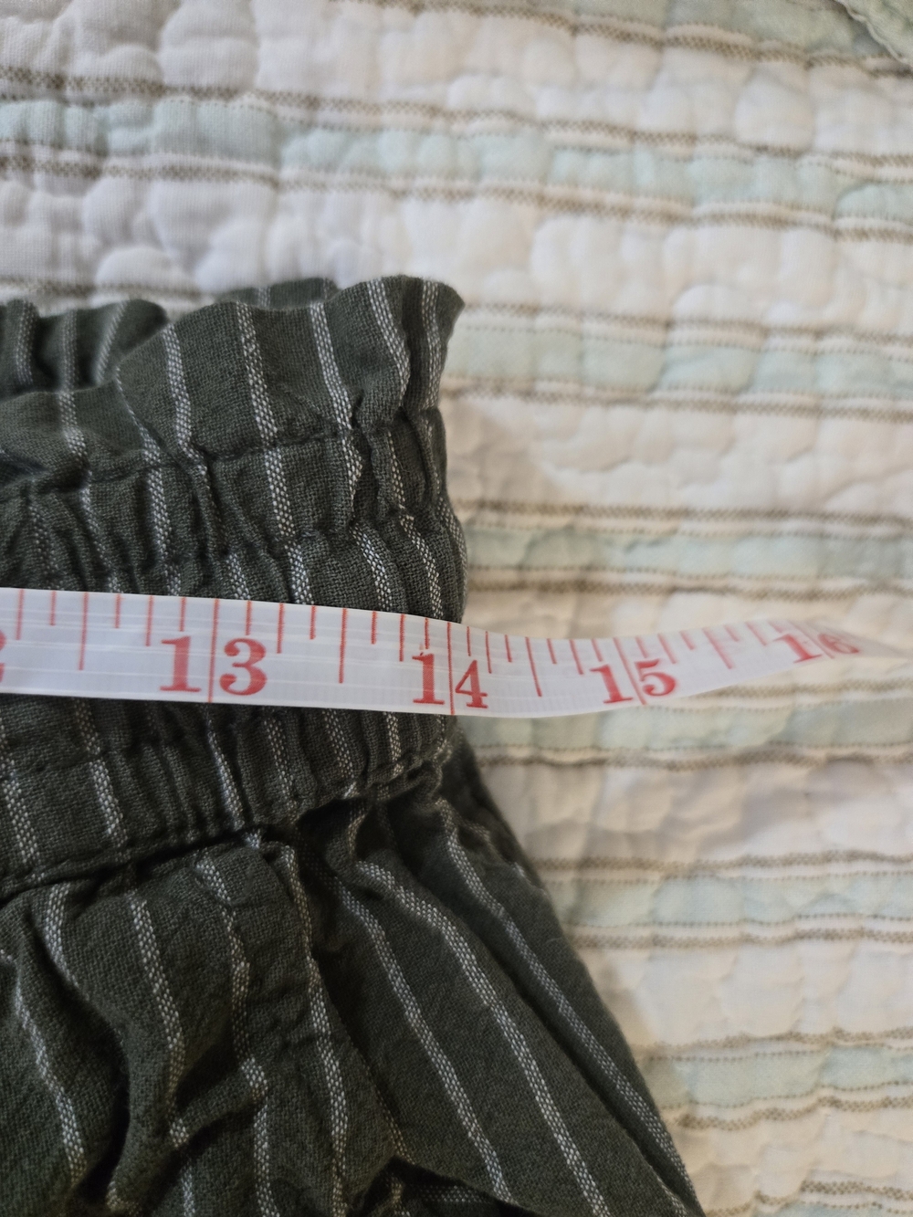 Olive Green Pinstripe Wide-Leg Loung Linen Blend Pants L - Picture 6 of 8